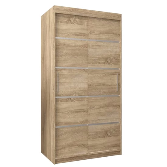 Sonoma Oak 2 door sliding wardrobe with silver strip detailing
