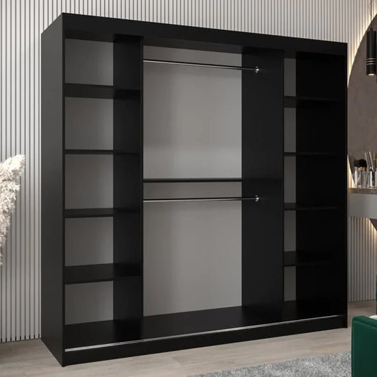Black sliding door wardrobe with silver trim