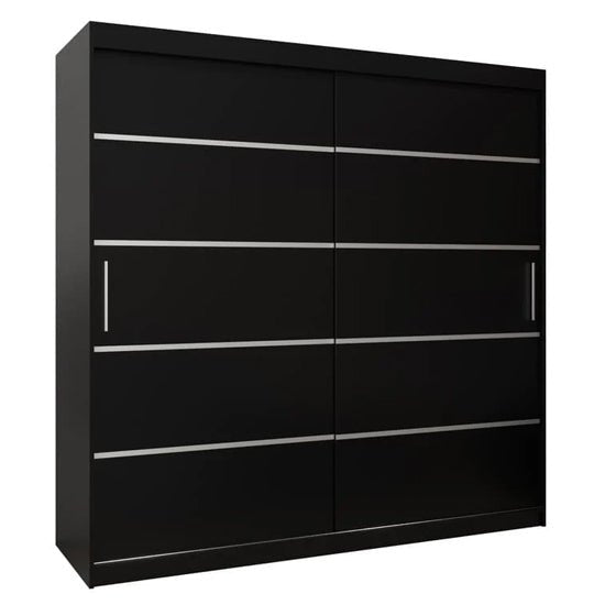 Black 2-door sliding wardrobe with silver horizontal trim