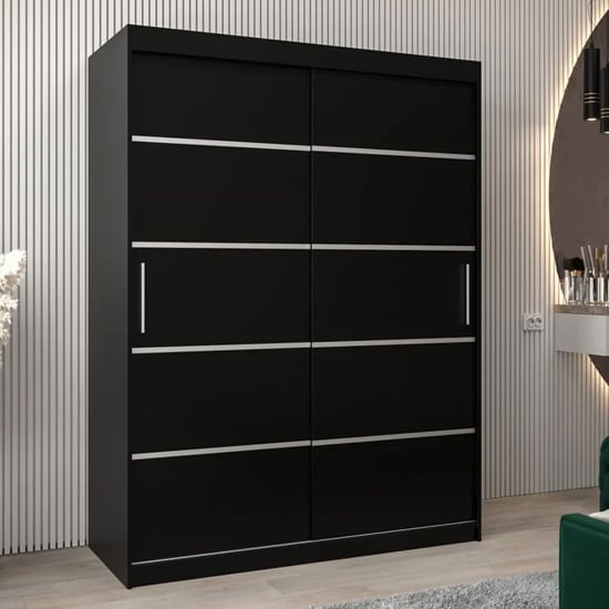 Black 2-door sliding wardrobe with silver trim | CHOICEWARDROBE Vevey I 150cm