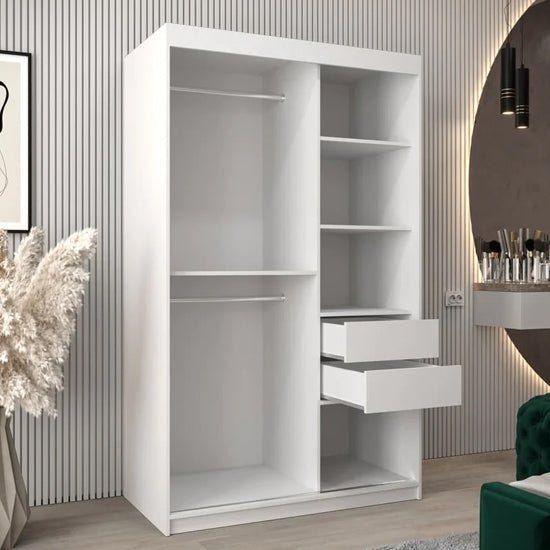CHOICEWARDROBE Vevey I white wardrobe with 2 sliding doors, 2 hanging rails, shelves and 2 drawers.