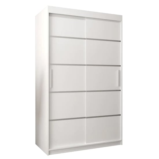 White 120cm sliding door wardrobe with smooth glide panels.