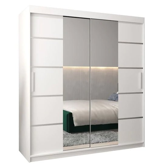 White 180cm mirrored sliding door wardrobe with two doors