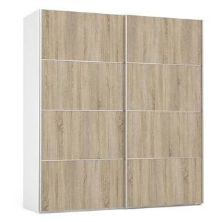 ChoiceWardrobe Wonk 180cm Oak and White sliding wardrobe with modern panelled doors – angled front view