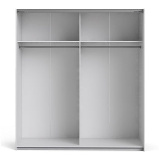 The CHOICEWARDROBE Wonk 182cm 2 Door Sliding Mirrored Wardrobe features a dual tone white & oak finish, smooth glide tracks, and a space-saving modern design for efficient bedroom storage.