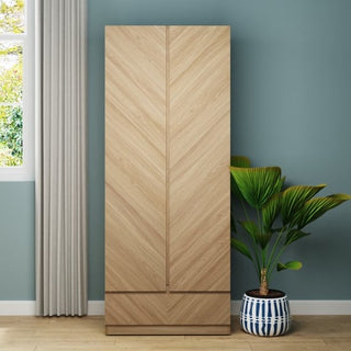 Cianna Wooden Wardrobe With 2 Doors 1 Drawer In Euro Oak