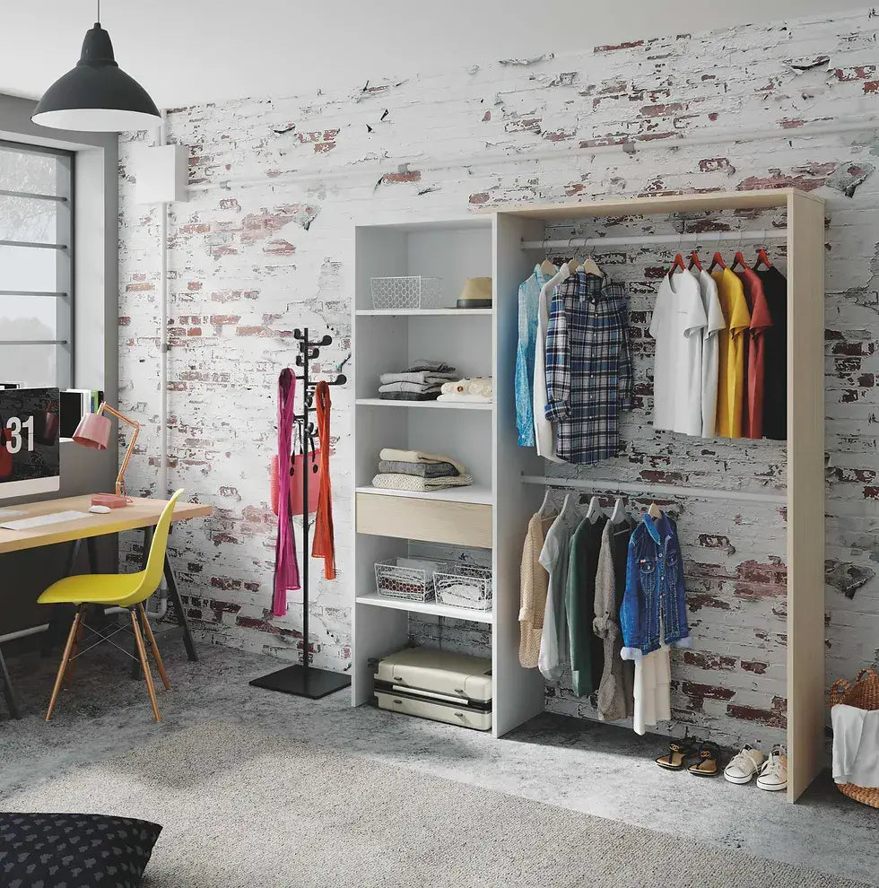 Cliftonova 158cm Open Wardrobe with Shelves - White & Oak Effect