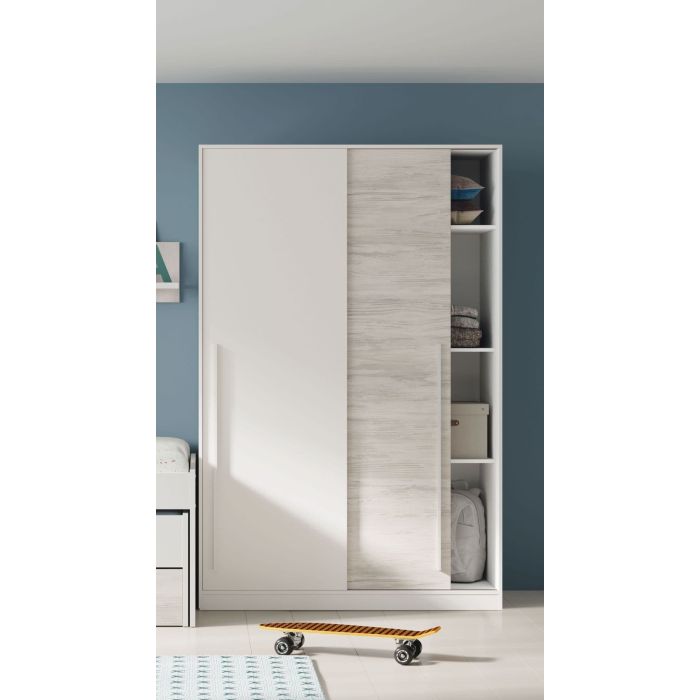Colf 120cm 2-Door Sliding Wardrobe - White & White Oak Effect