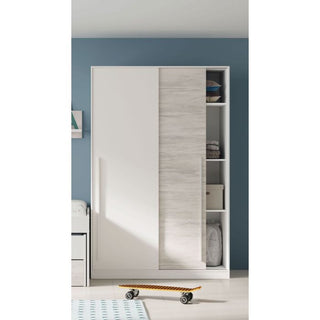 Colf 120cm 2-Door Sliding Wardrobe - White & White Oak Effect