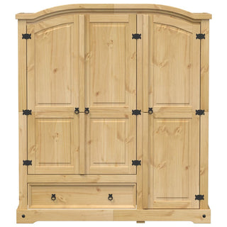 CHOICEWARDROBE Croydon Grand 3 Door Pine Wardrobe with Drawer | Arched Top & Black Iron Detailing