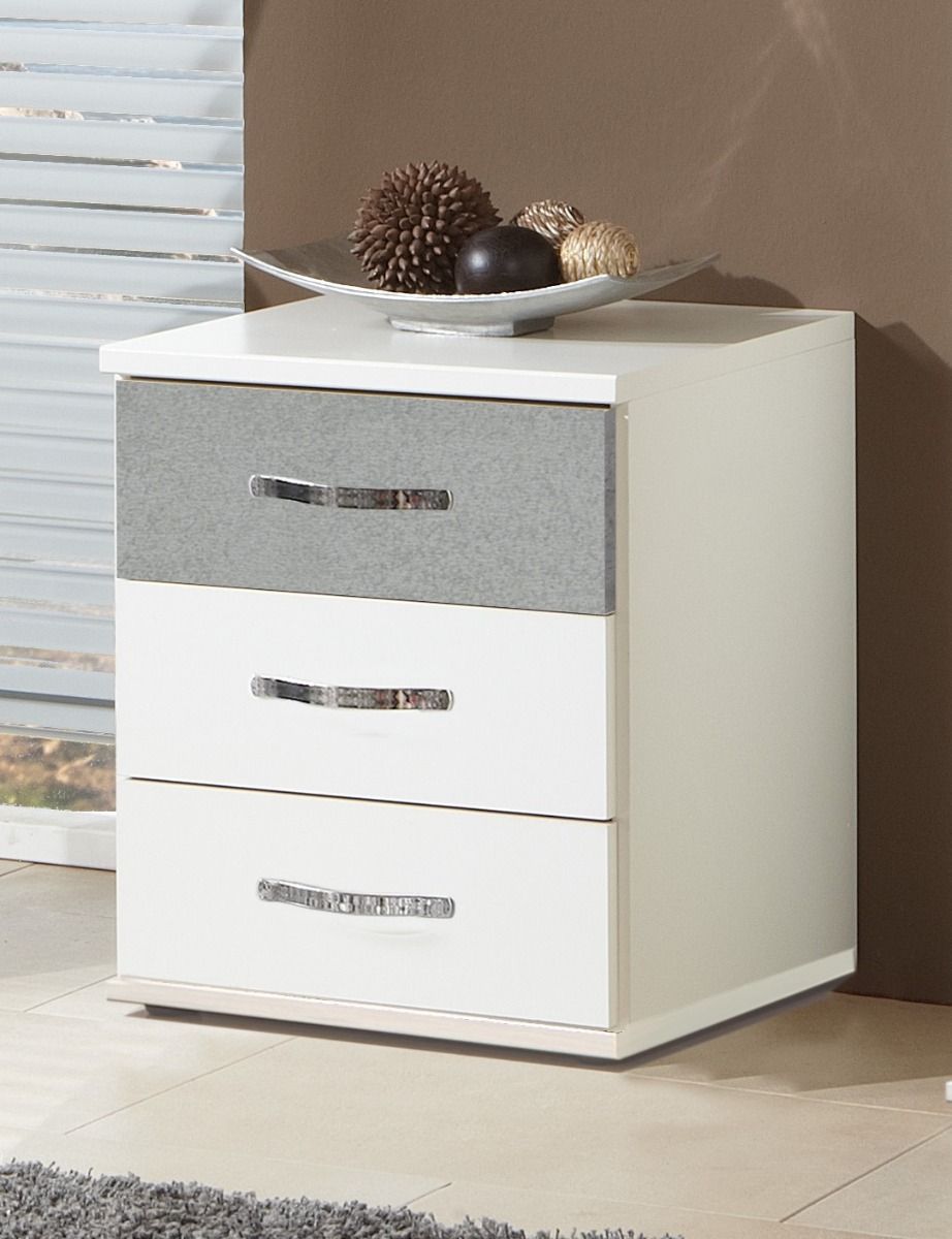 Dewi 46cm bedside table in white and grey