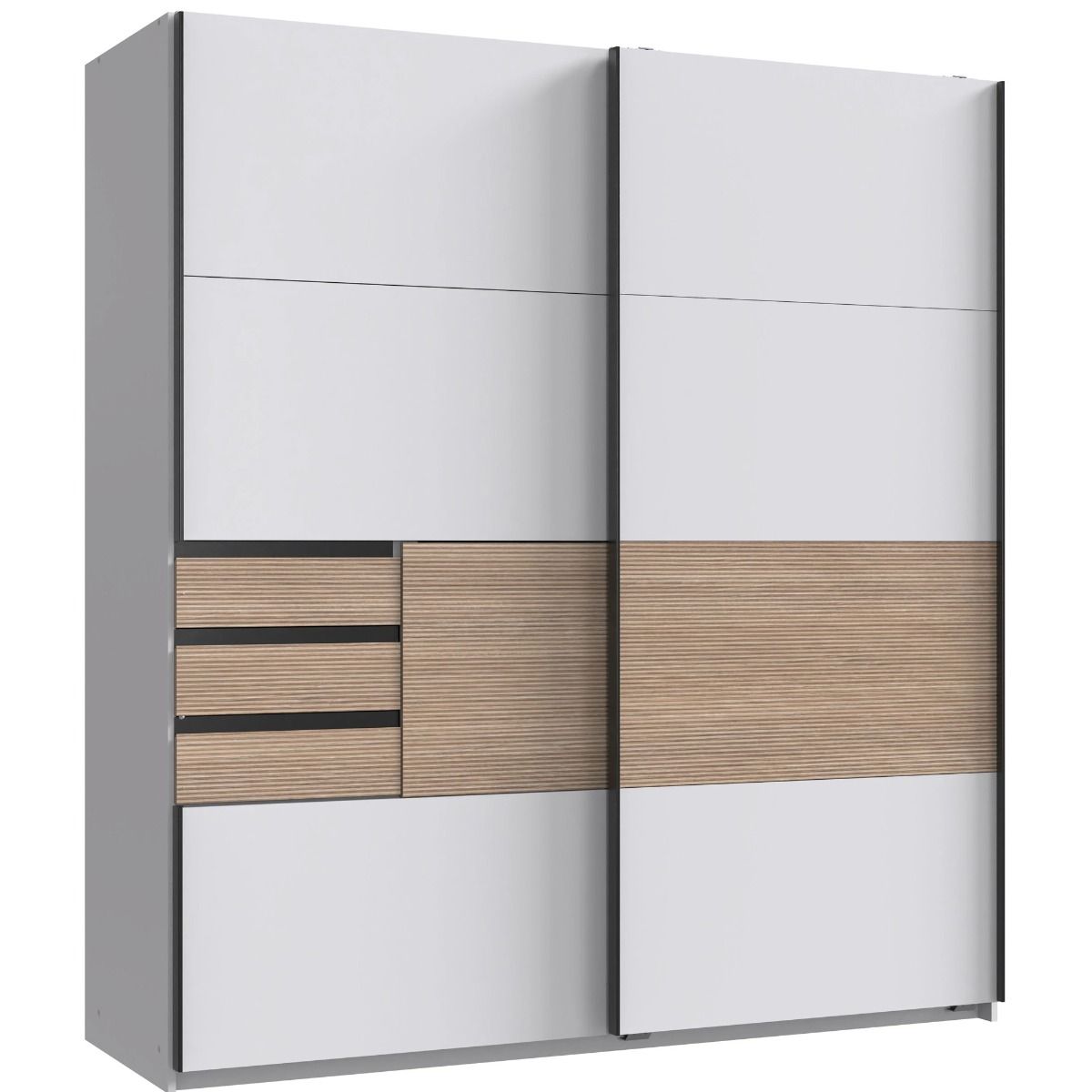 Bionic 180cm wardrobe in white — wood-effect drawer fronts