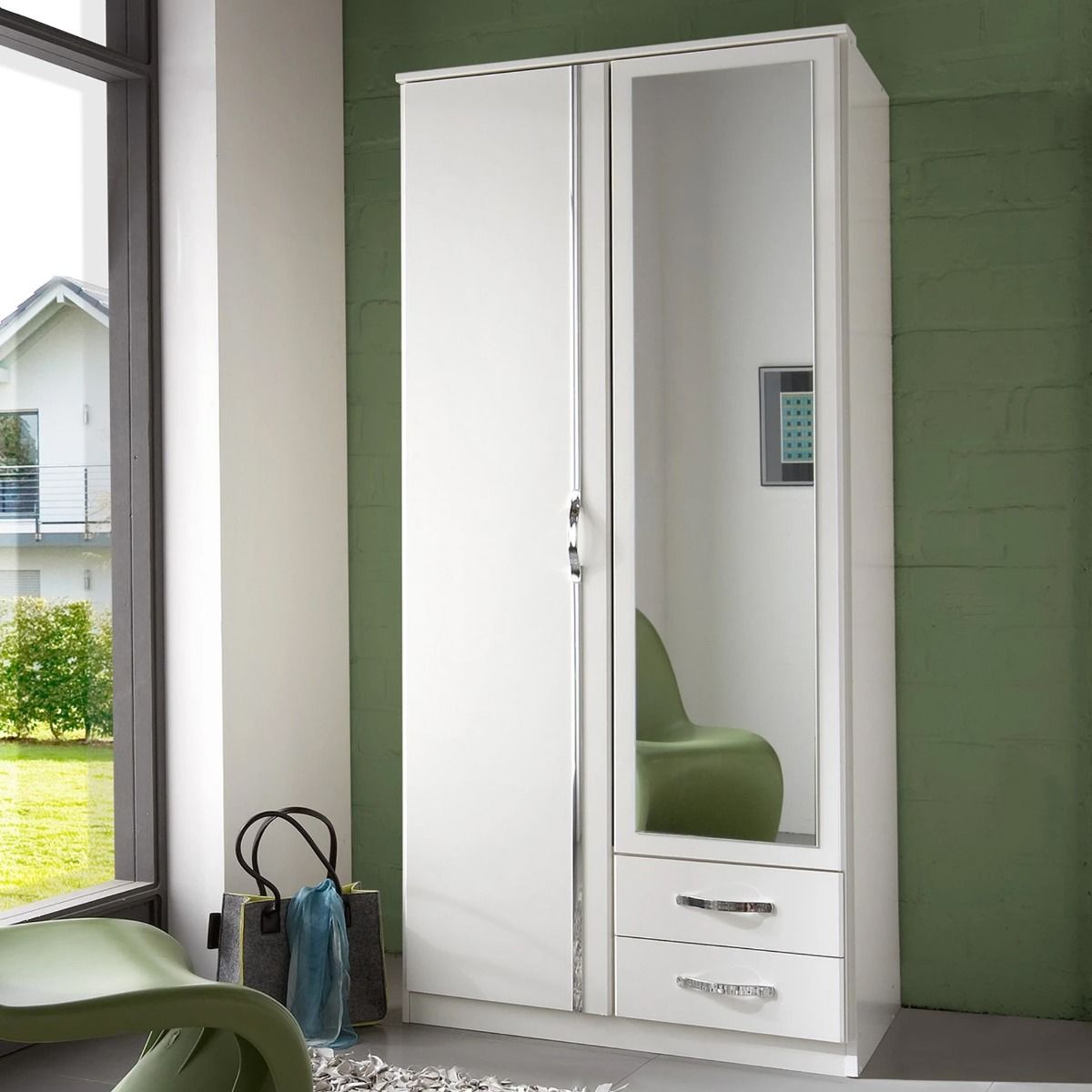 Dayton 90cm wardrobe in white, with mirrored doors