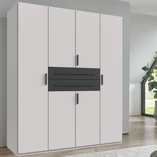 Dexo 180cm wardrobe in white — contrasting dark drawer fronts