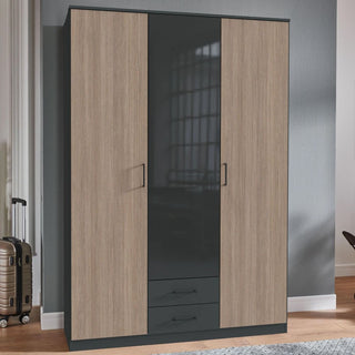 Furia 135cm wardrobe in grey — oak-tone side panels