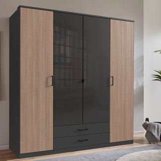 Furia 180cm wardrobe in grey — oak-tone side panels