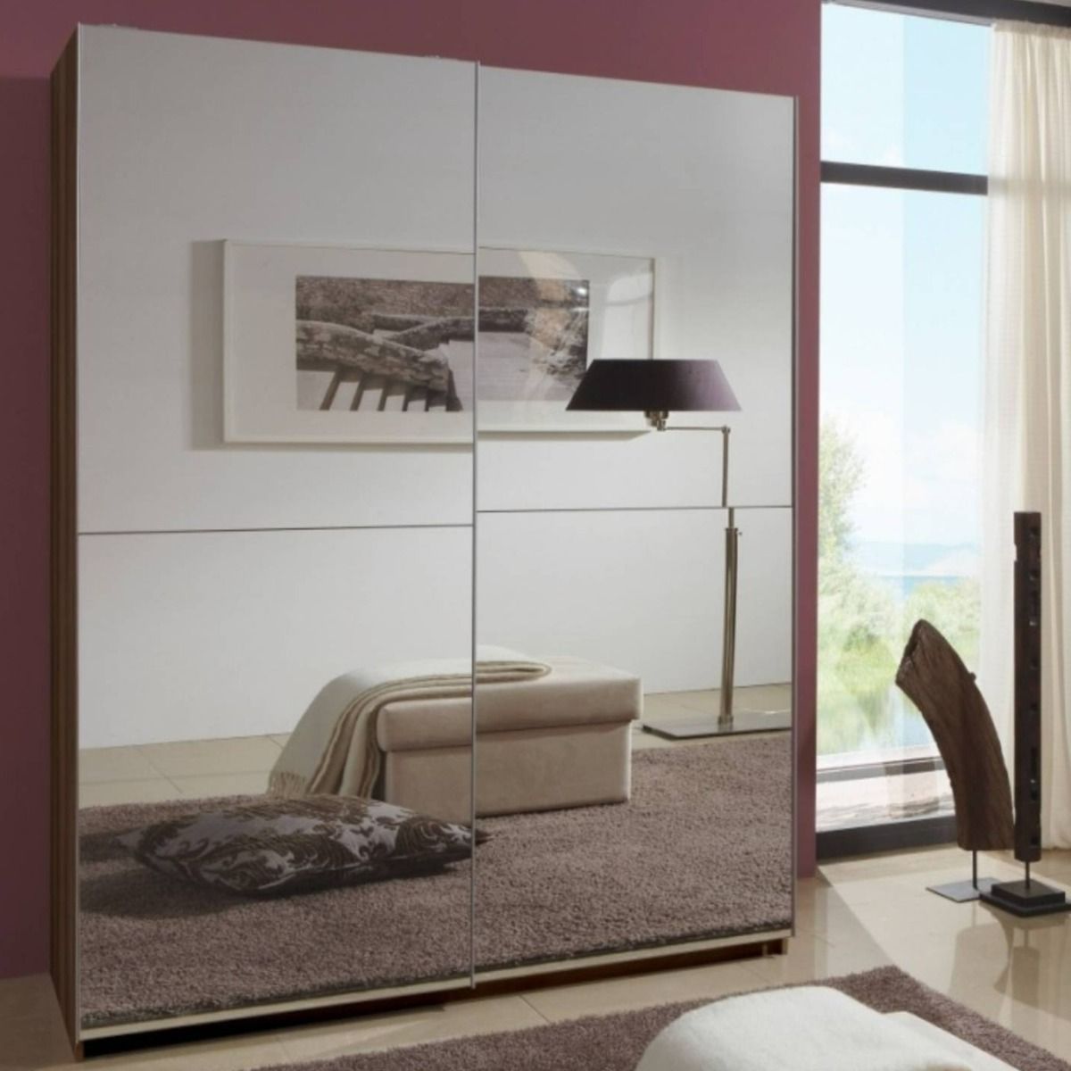 Quinn 135cm wardrobe in walnut, with mirrored doors