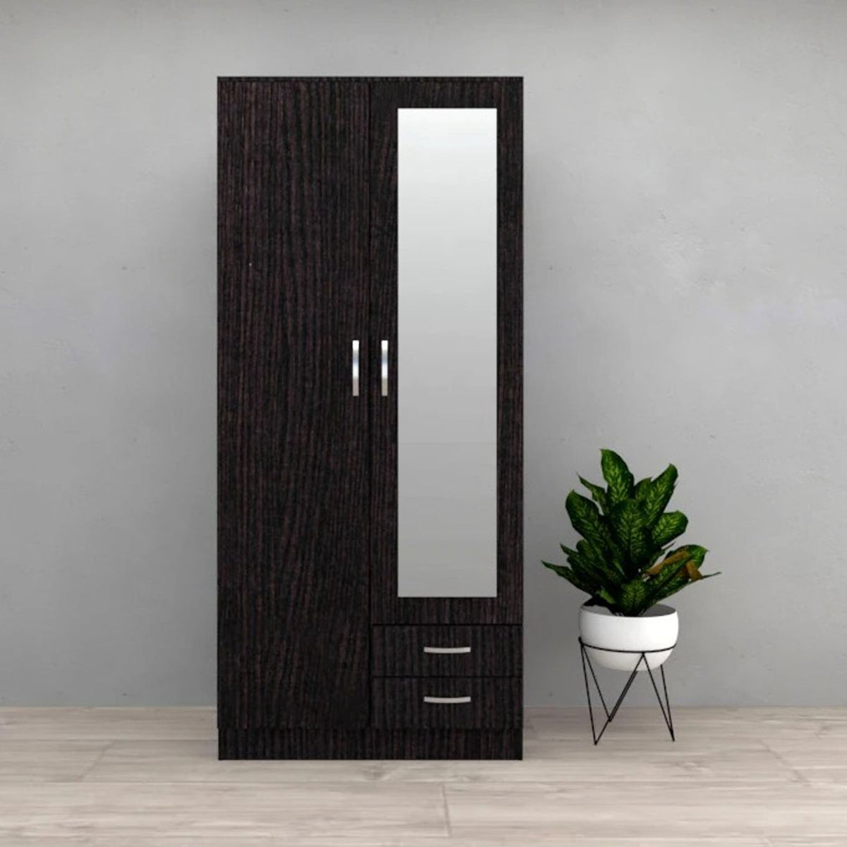 Rowasa 90cm wardrobe in black, with mirrored doors