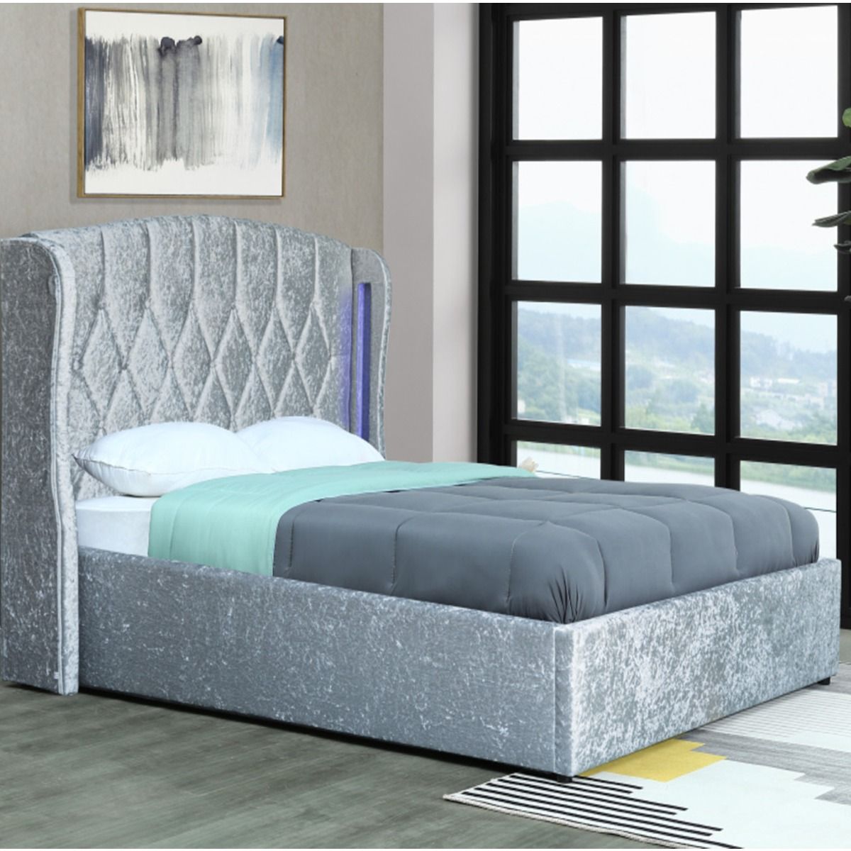 Stockport 158cm ottoman bed in silver