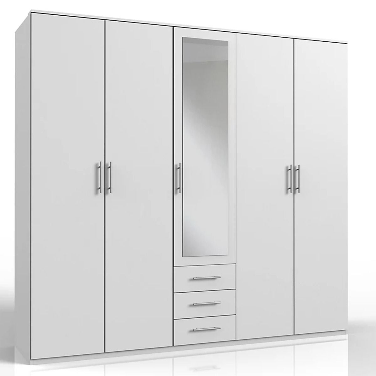 Banha 225cm wardrobe in white, with mirrored doors