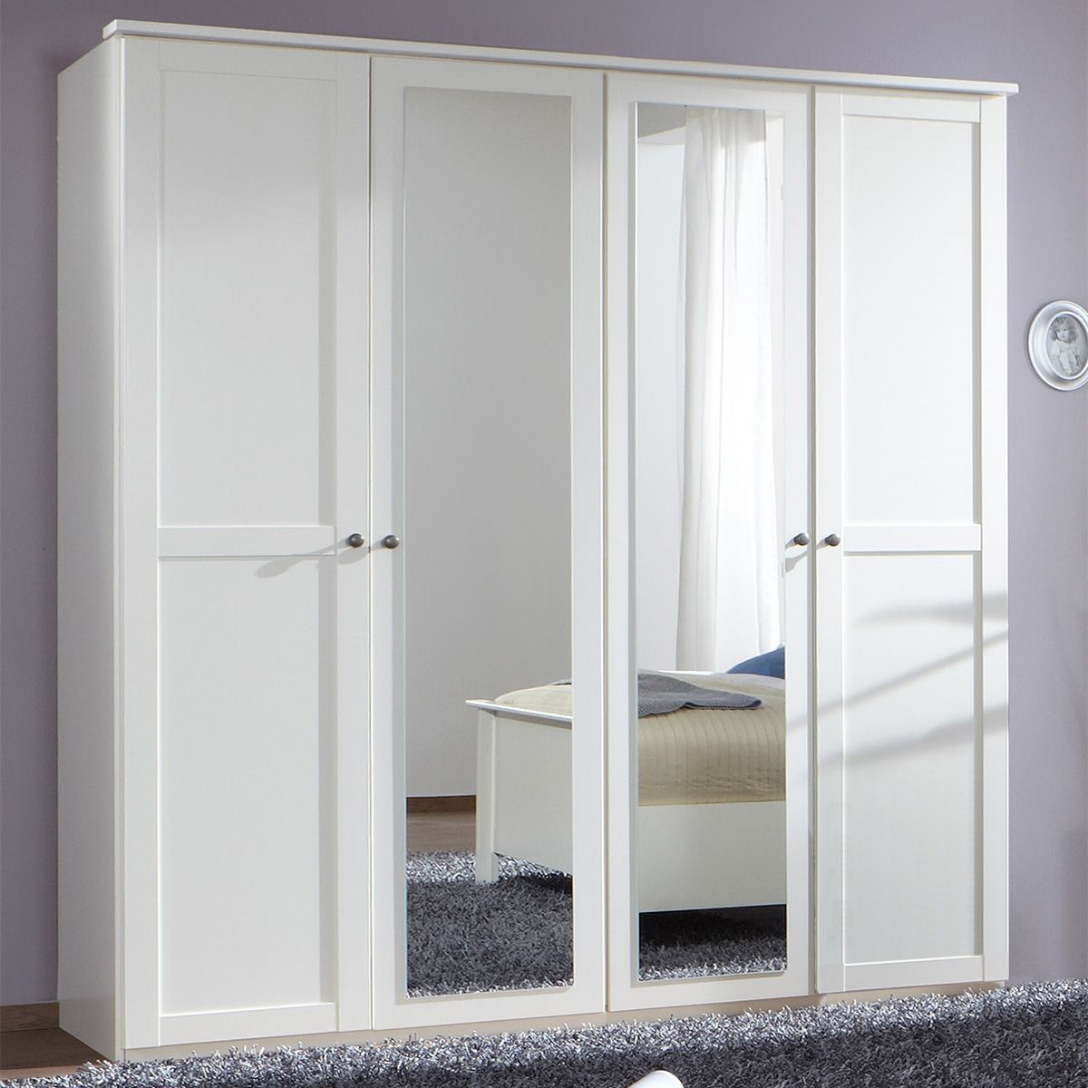 Conway 180cm wardrobe in white, with mirrored doors