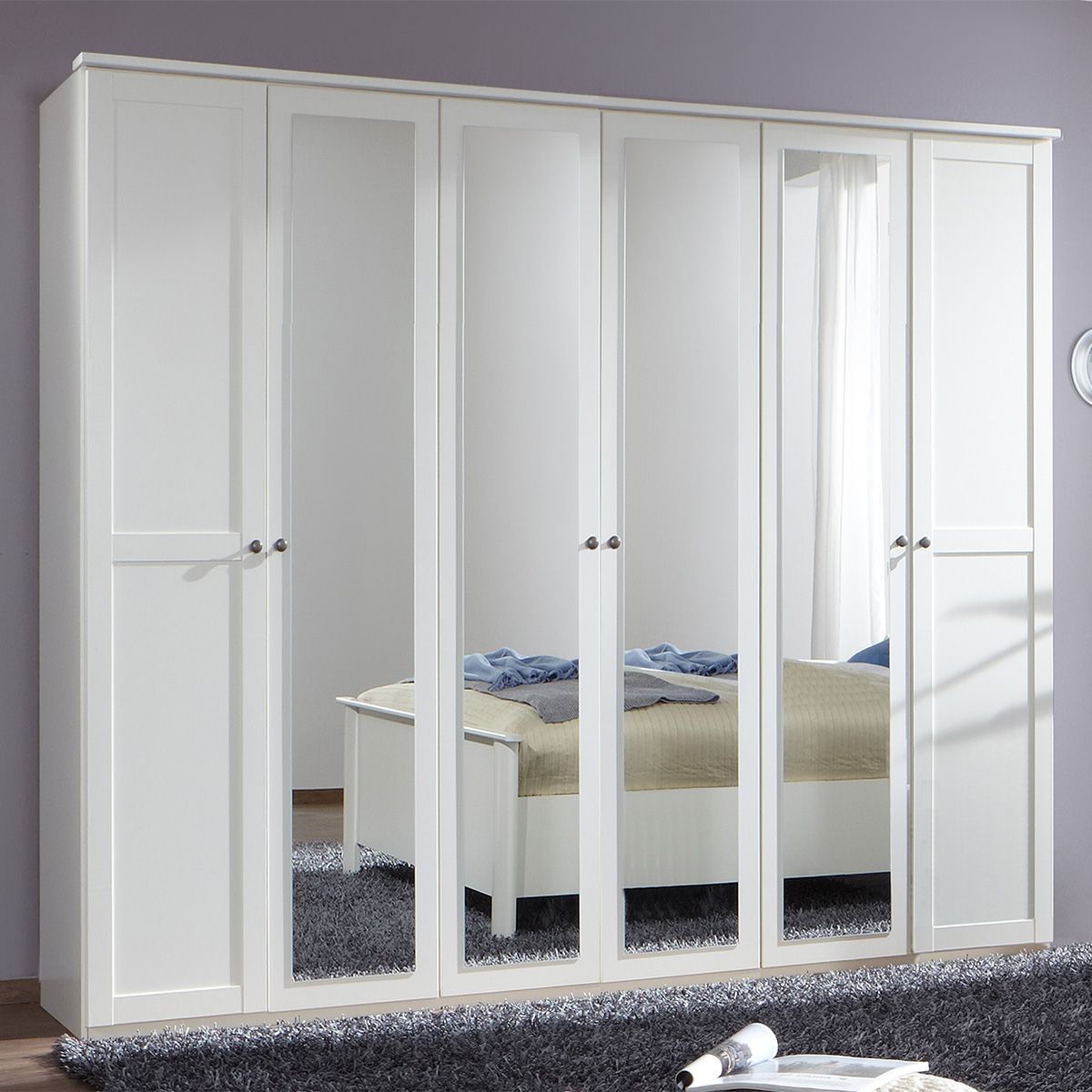 Conway 270cm wardrobe in white, with mirrored doors