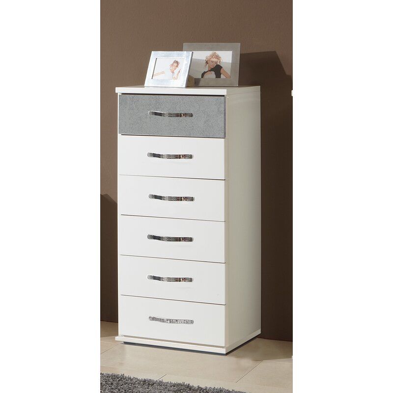 Dayton 46cm chest of drawers in white and grey — a grey top drawer above five white drawers