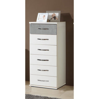 Dayton 46cm chest of drawers in white and grey — a grey top drawer above five white drawers