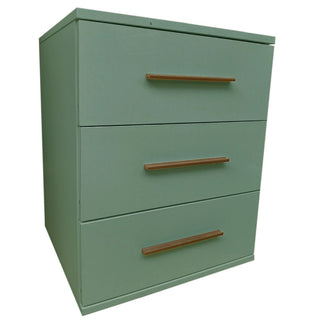 Winstead 45cm bedside table in green — warm metallic bar handles