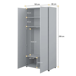 Cyan Wooden Wardrobe With 2 Doors In Grey