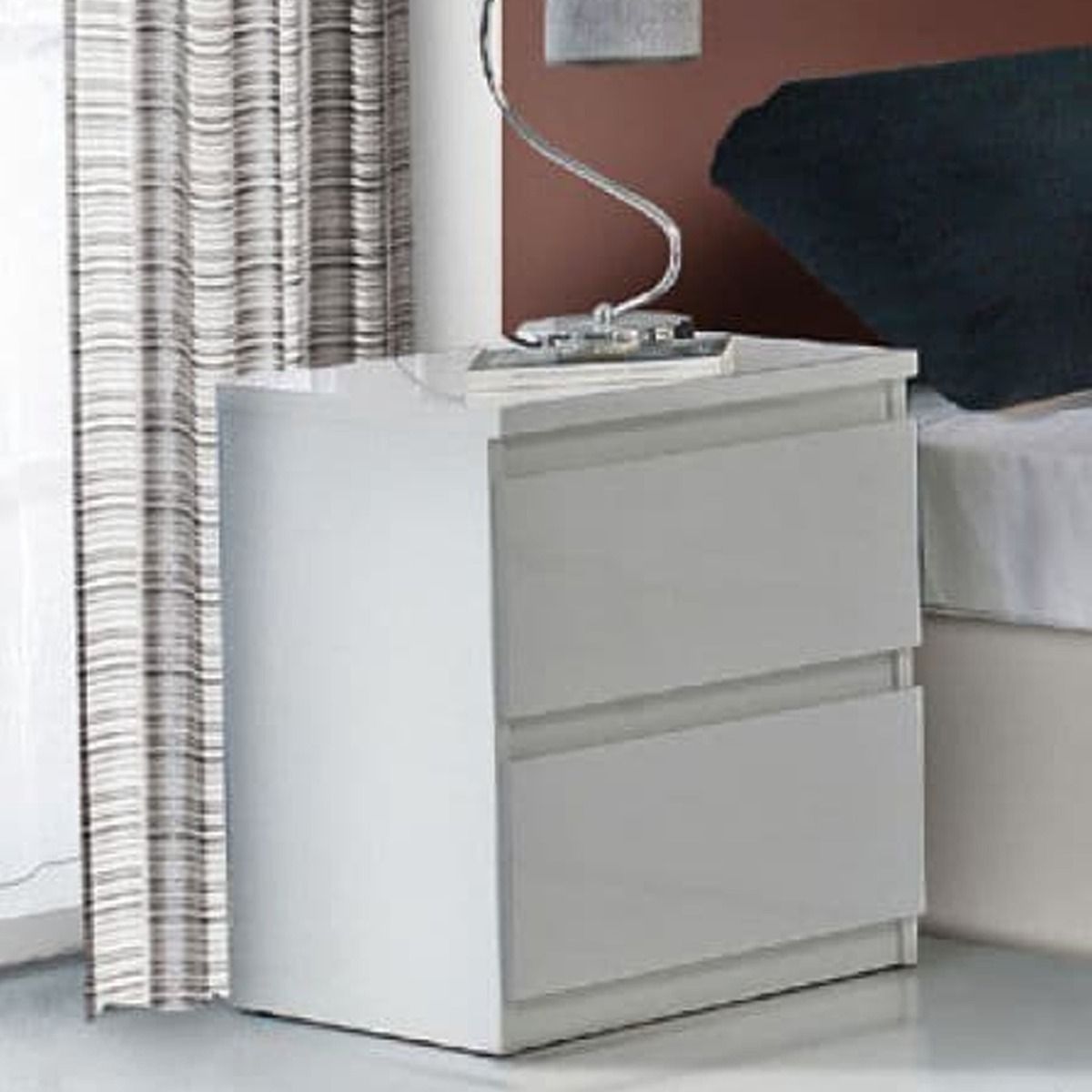 Fisher 41.8cm 2-Drawer Bedside Table - White Gloss — gallery view 2