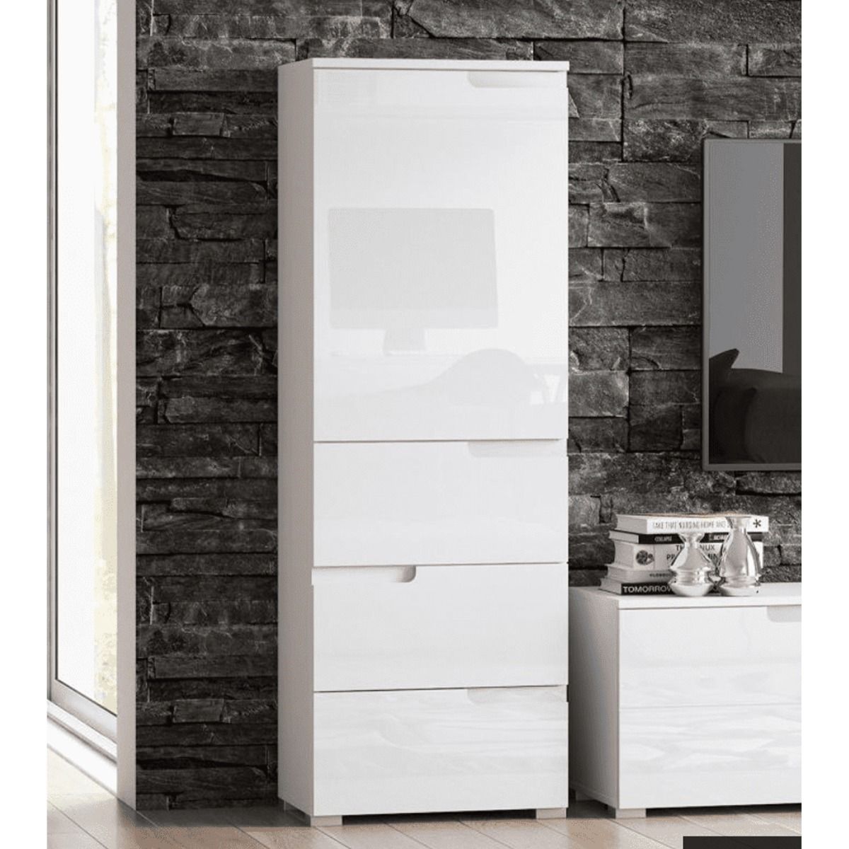 Viktoria 50cm Tallboy with Cupboard & 3 Drawers - White Gloss — gallery view 2