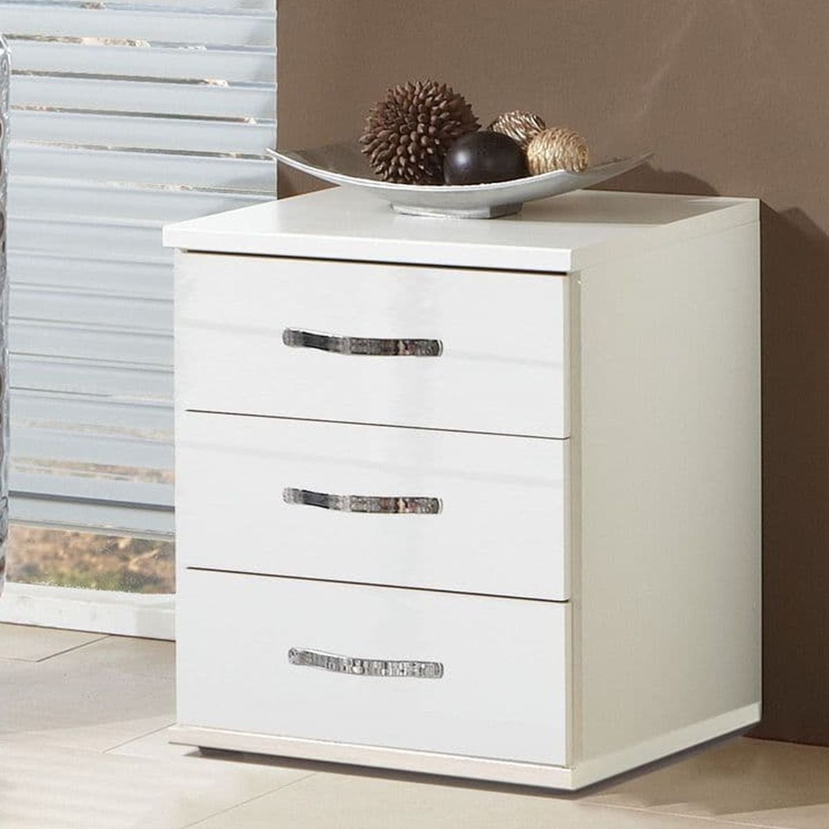 Paul 45cm 3-Drawer Bedside Table - White Gloss — gallery view 2