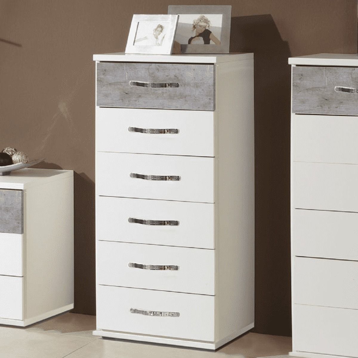 Radnor 46cm 6-Drawer Tall Chest - Concrete Grey & White — gallery view 2