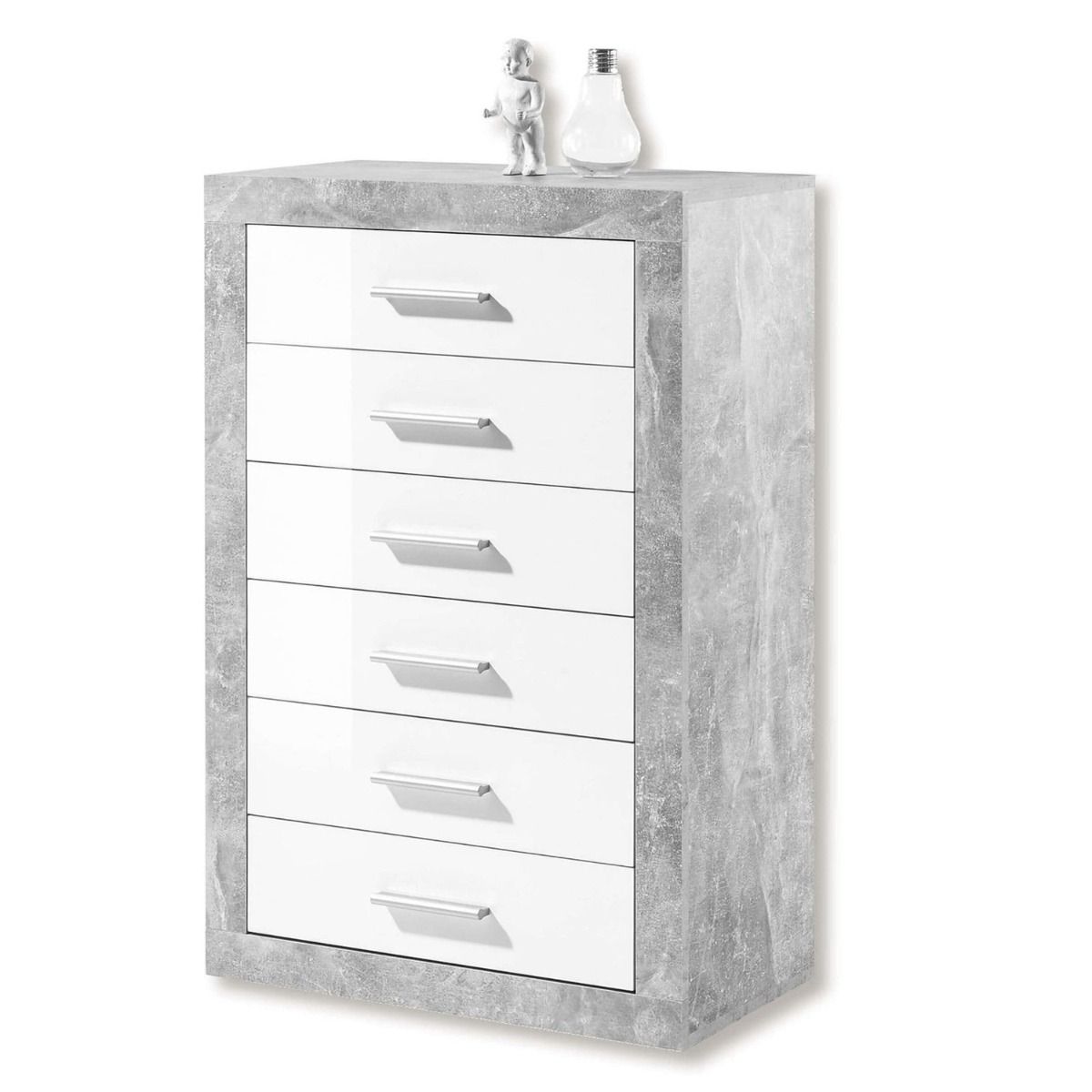 Pitlochry 66cm 6-Drawer Chest - White Gloss & Stone Grey — gallery view 2