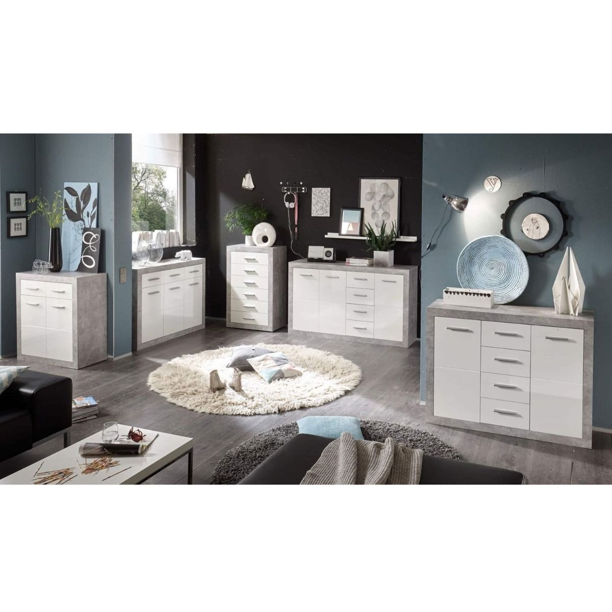 Pitlochry 66cm 6-Drawer Chest - White Gloss & Stone Grey — gallery view 3