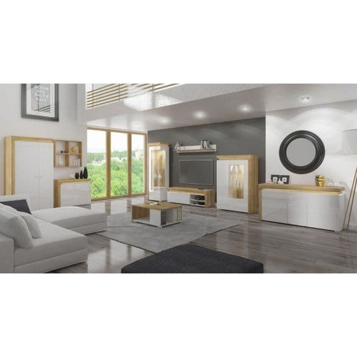Carole 102cm 2-Door Wardrobe - Oak Effect & White Gloss — gallery view 5