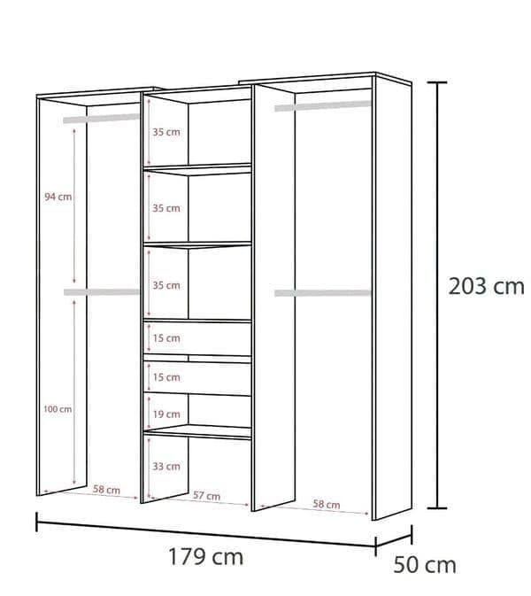 Guadalupique 179cm Open Wardrobe with 2 Drawers - Grey & White — gallery view 2