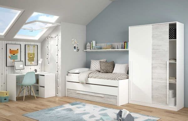 Colf 120cm 2-Door Sliding Wardrobe - White & White Oak Effect — gallery view 2