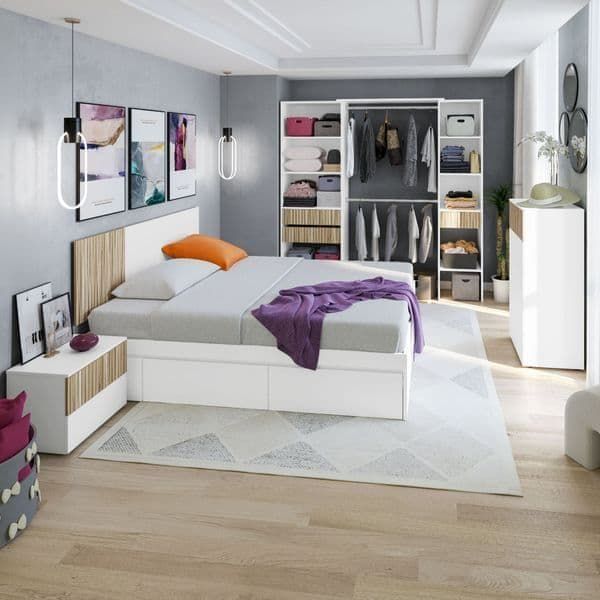 Salvadoris 190cm Open Wardrobe with 3 Drawers - White & Oak Effect — gallery view 3