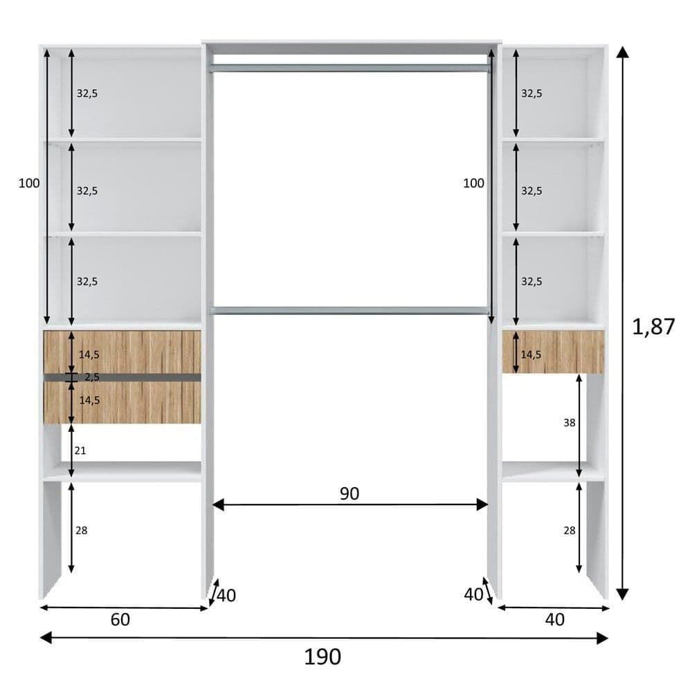 Salvadoris 190cm Open Wardrobe with 3 Drawers - White & Oak Effect — gallery view 4