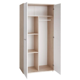 CHOICEWARDROBE Dania 2 Door Wardrobe – White & Oak Effect 90cm | Compact Modern Bedroom Storage