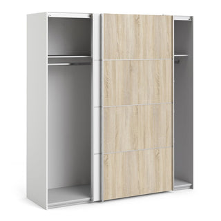 Dcap Wooden Small Wardrobe With 2 Sliding Doors In White Oak