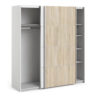 Dcap Wooden Large Wardrobe With 2 Sliding Doors In White Oak