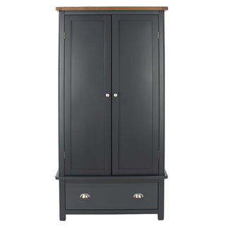 Delavan Wooden Wardrobe With 2 Doors 1 Drawer In Oak And Black