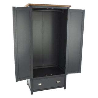 Delavan Wooden Wardrobe With 2 Doors 1 Drawer In Oak And Black