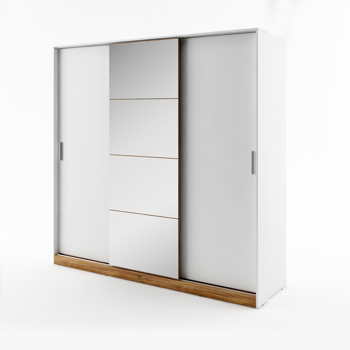 Dentro DT-01 220cm 3-Door Mirrored Sliding Wardrobe - White Matt & Oak Sterling