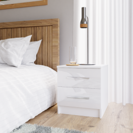 Warrington 40cm 2-Drawer Bedside Table in White Gloss