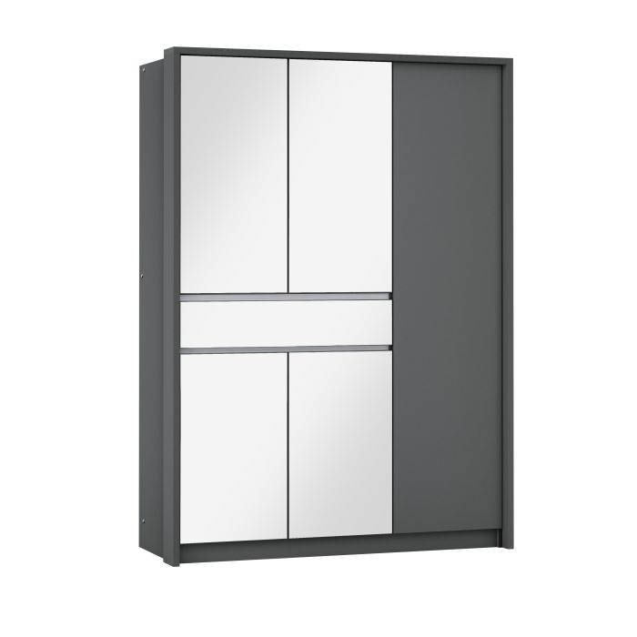Waverley 151cm 5-Door Mirrored Hinged Wardrobe with 1 Drawer in Grey