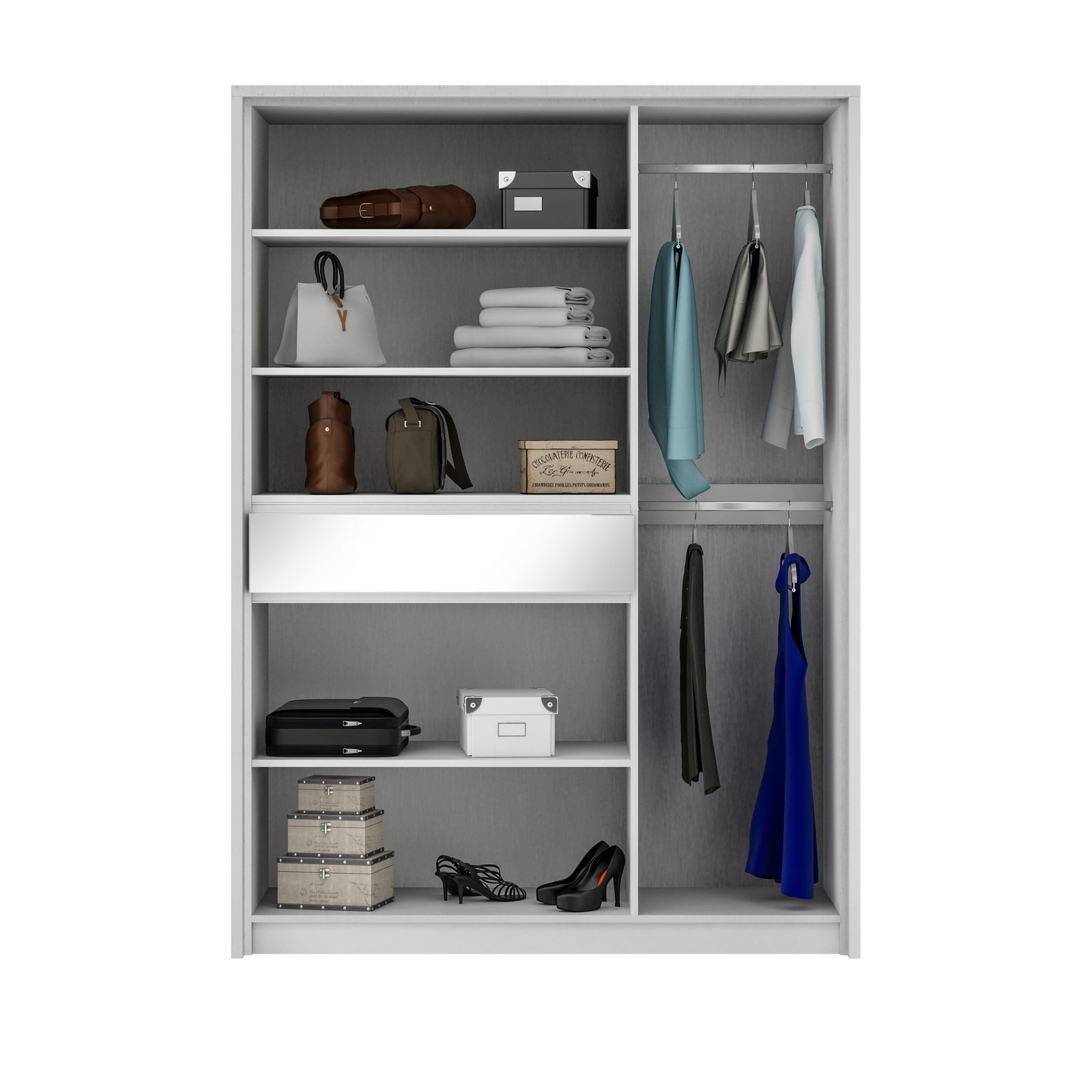 Waverley 151cm 5-Door Mirrored Hinged Wardrobe with 1 Drawer in Grey – product detail